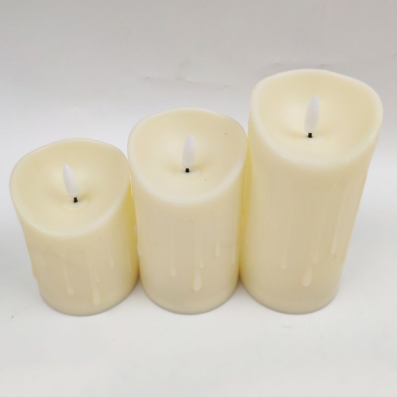 7.5CM Bullet Led Candle With Drop Set of 3 15cm,12.5cm, 10cm. YSC10078ABC