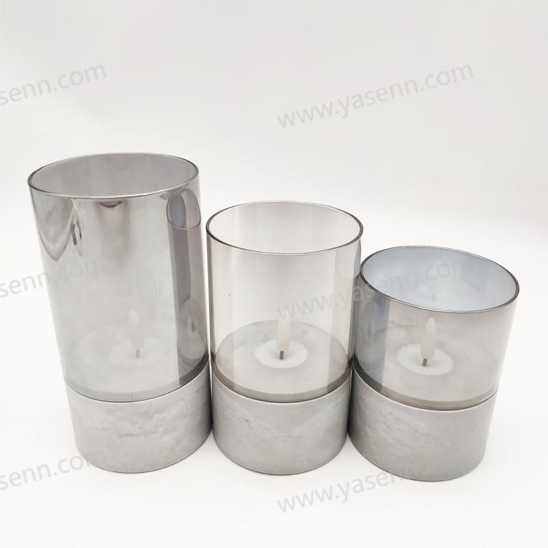 8CM BULLET FLAME GLASS-IMAITATION CEMENT CANDLE LAMP 3-PIECE SE YSC23090ABC