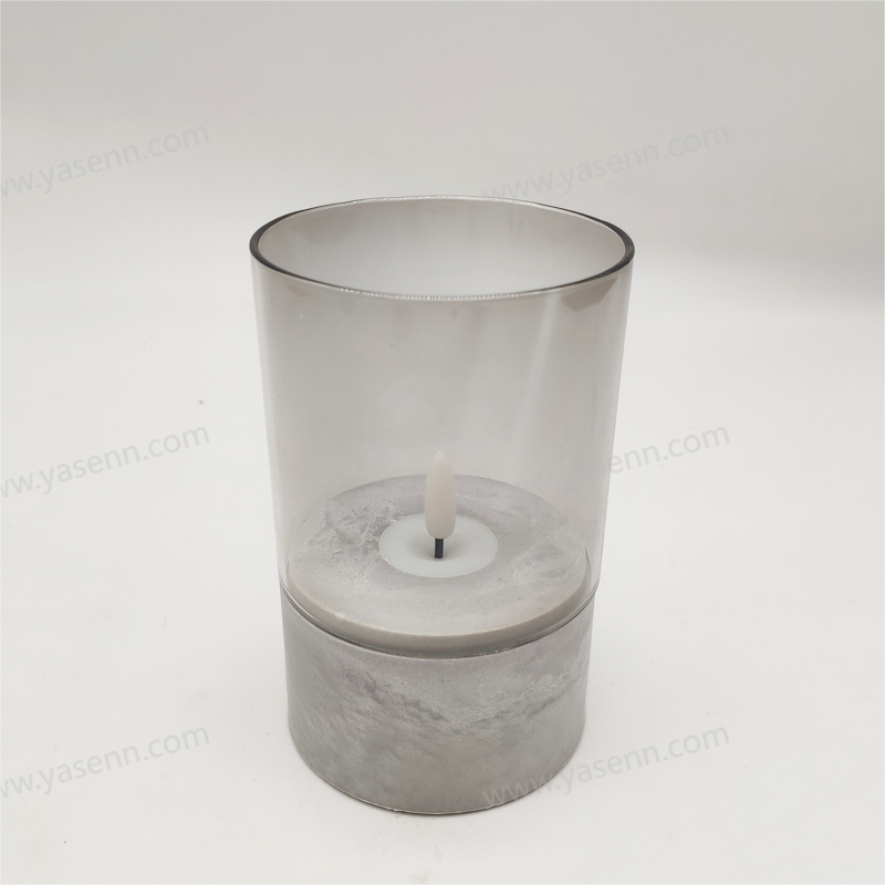 8*12.5CM BULLET FLAME GLASS-IMAITATION CEMENT CANDLE LAMP YSC23090B	