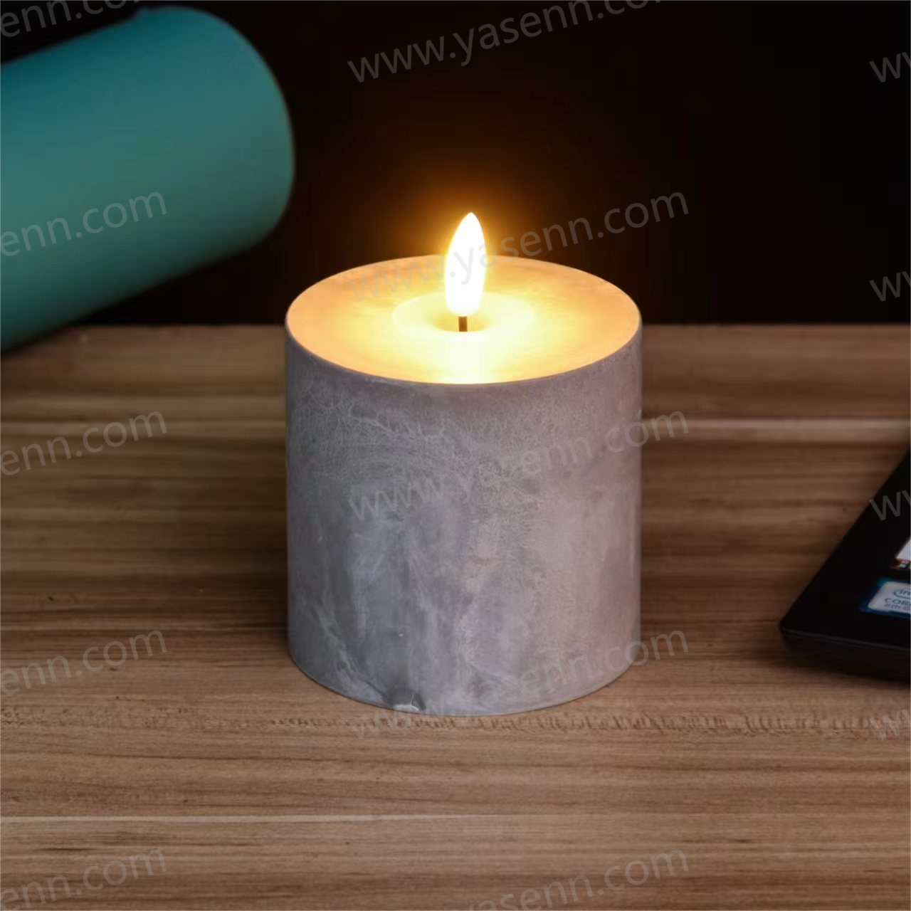 8*10CM BULLET FLAME IMAITATION CEMENT CYLINDRICAL CANDLE LAMP YSC23092