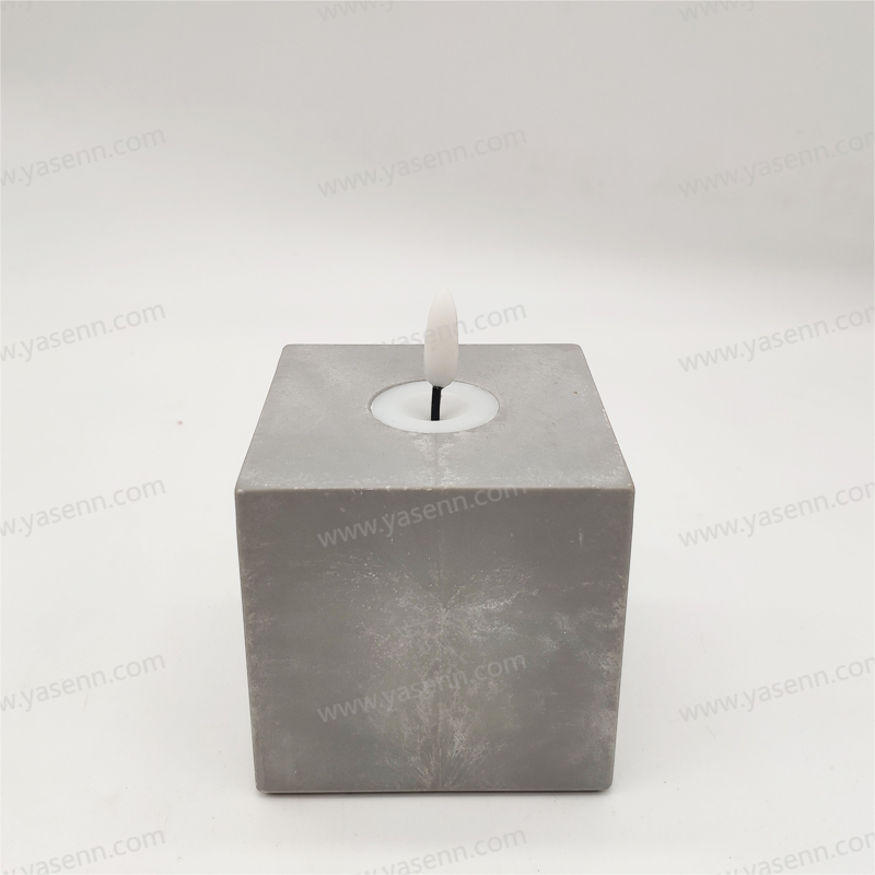 8*10CM BULLET FLAME IMAITATION CEMENT CUBE CANDLE LAMP YSC23094